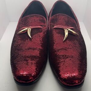 Luxurious Red Sequin Loafers with Gold Accents